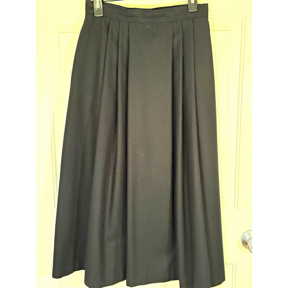 Vtg Jason Prescott Black 100% Wool Woven Pleated Long Skirt Size 10 pockets